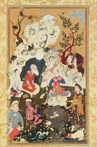 サファビッド王朝の「愛の書」から修道士を訪ねる王子 作： Persian School